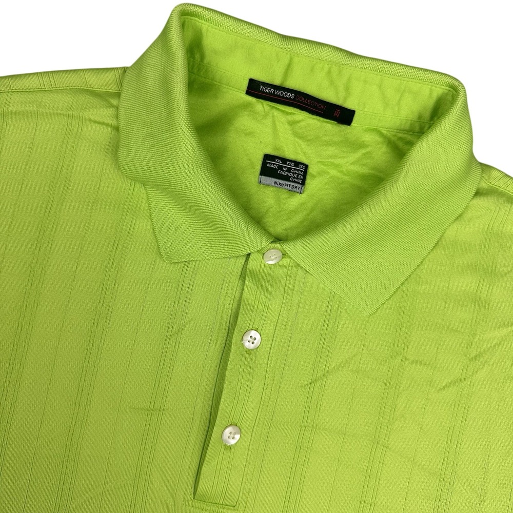 Nike Tiger Woods Collection Polo Shirt Mens‎ XXL Lime Green Textured Golf Top